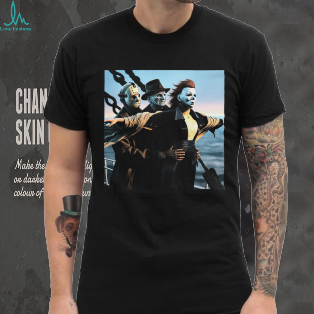 Horror Icons Titanic Parody Jason Michael Freddy T Shirt
