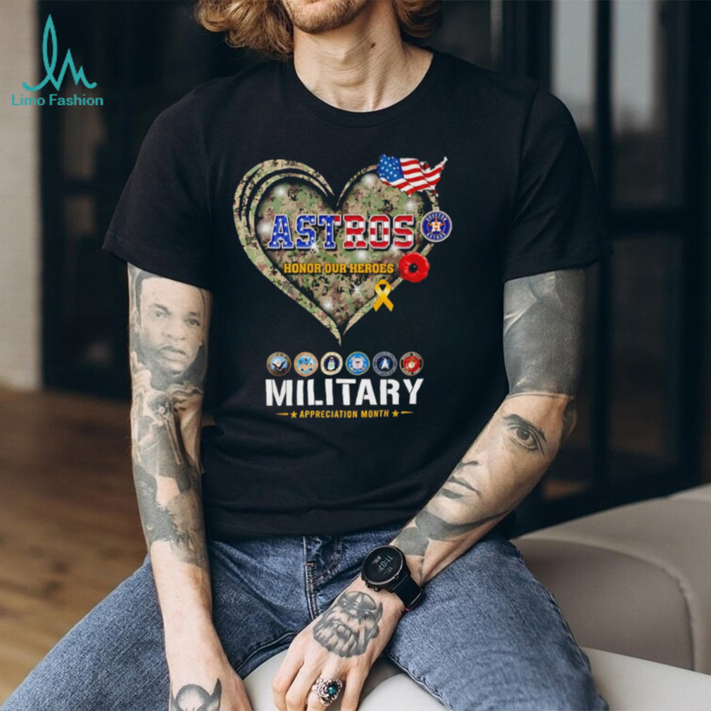 Houston Astros Military Appreciation Month Honor Our Heroes Camo Heart T Shirt