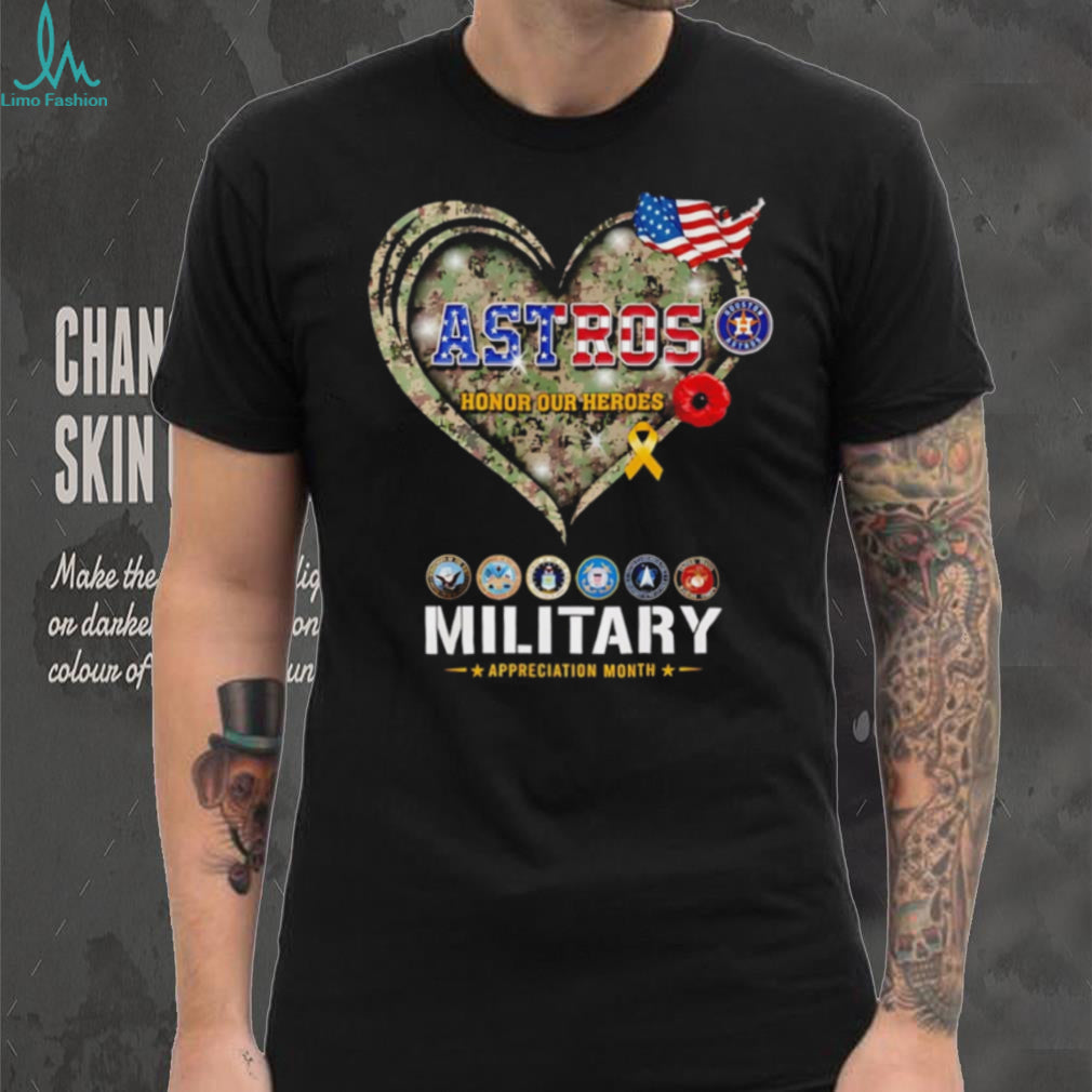 Houston Astros Military Appreciation Month Honor Our Heroes Camo Heart T Shirt