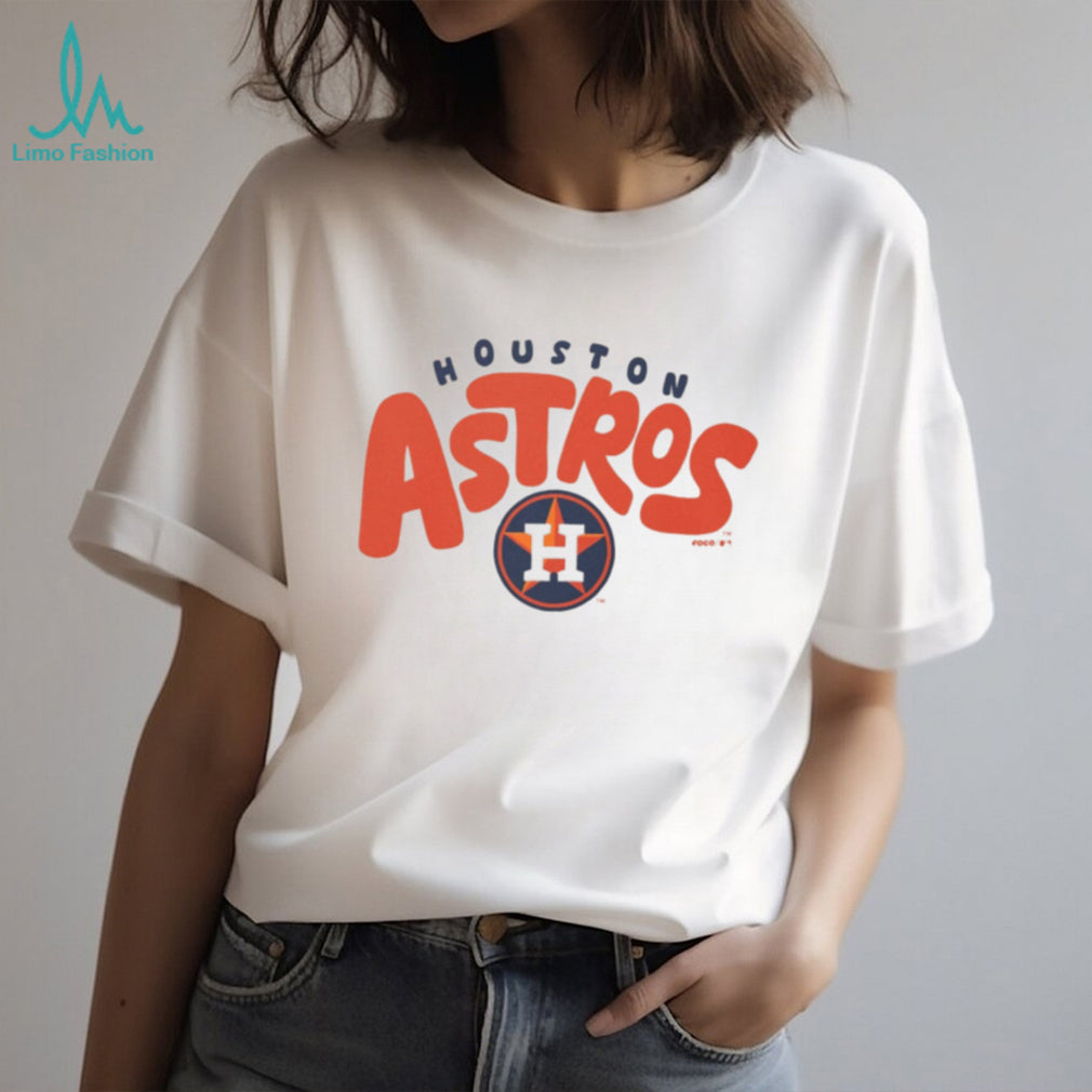 Houston Astros Oatmeal Heather Retro Wordmark Crewneck T shirt