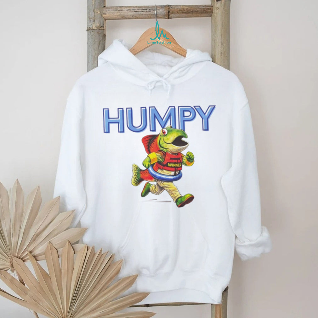 Humpy The Winner Cartoon Running Salmon Mascot T Shirt