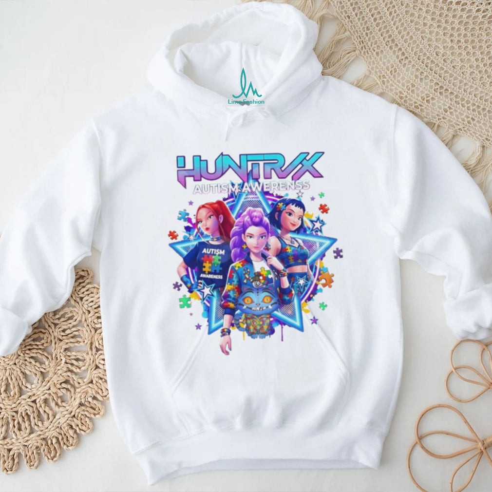 Huntrix Autism Awareness Colorful Puzzle Piece Anime Characters T Shirt