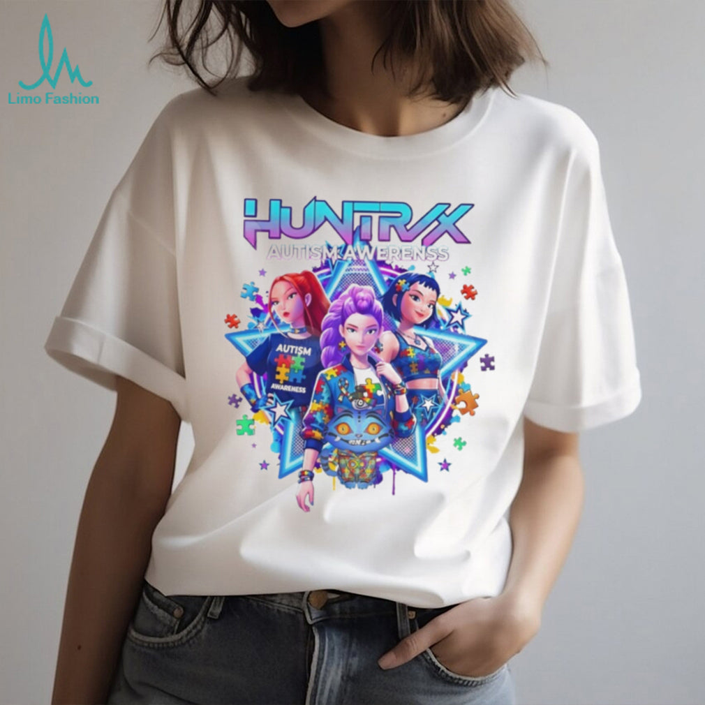 Huntrix Autism Awareness Colorful Puzzle Piece Anime Characters T Shirt