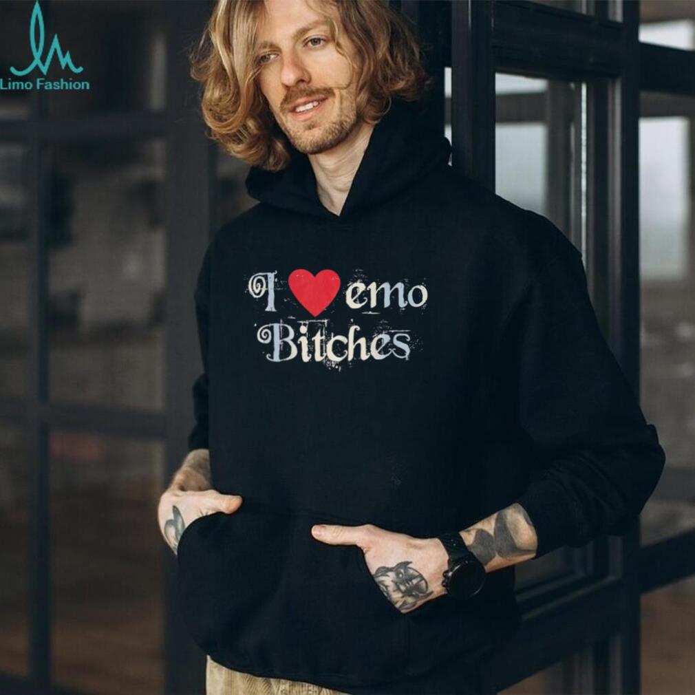 I Heart Emo Bitches Red Heart Y2K Aesthetic Black T Shirt