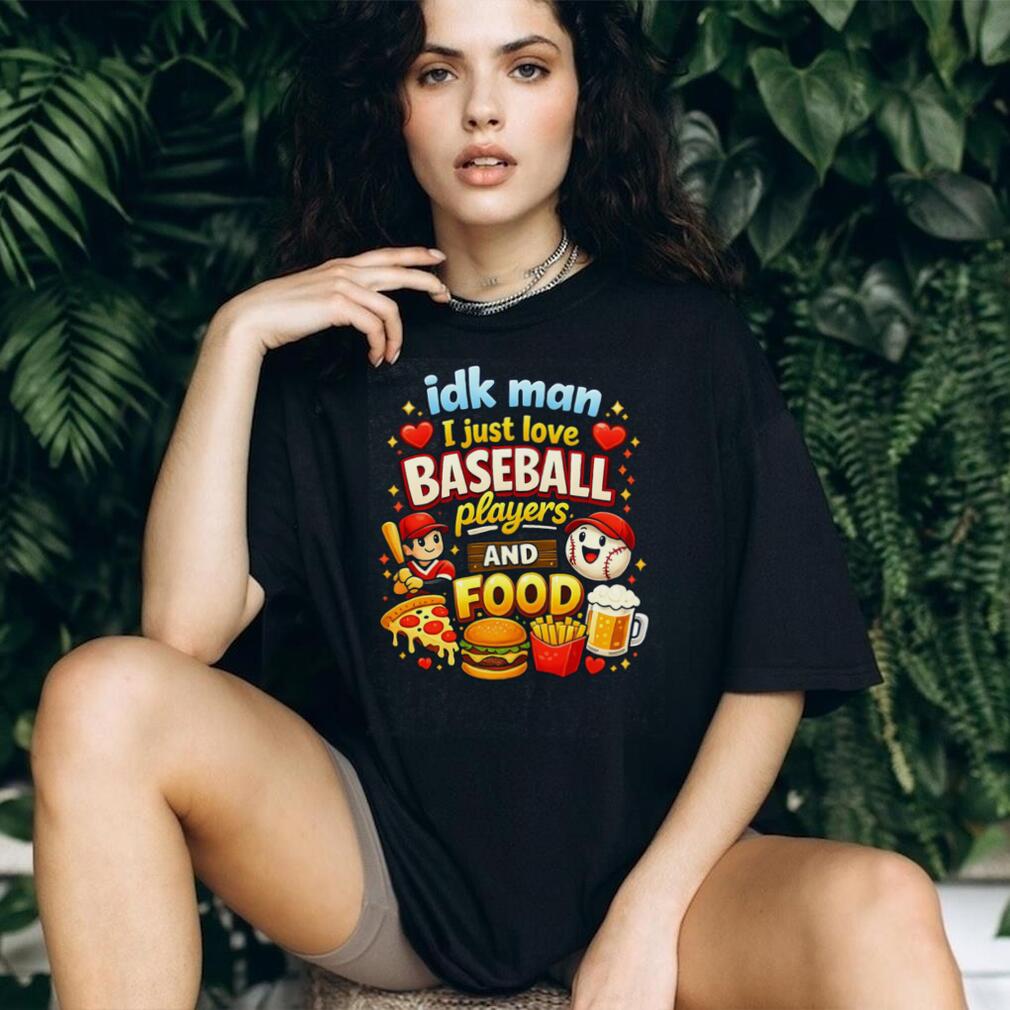 I Just Love Baseball Players and Food Funny Cartoon Sports T Shirt