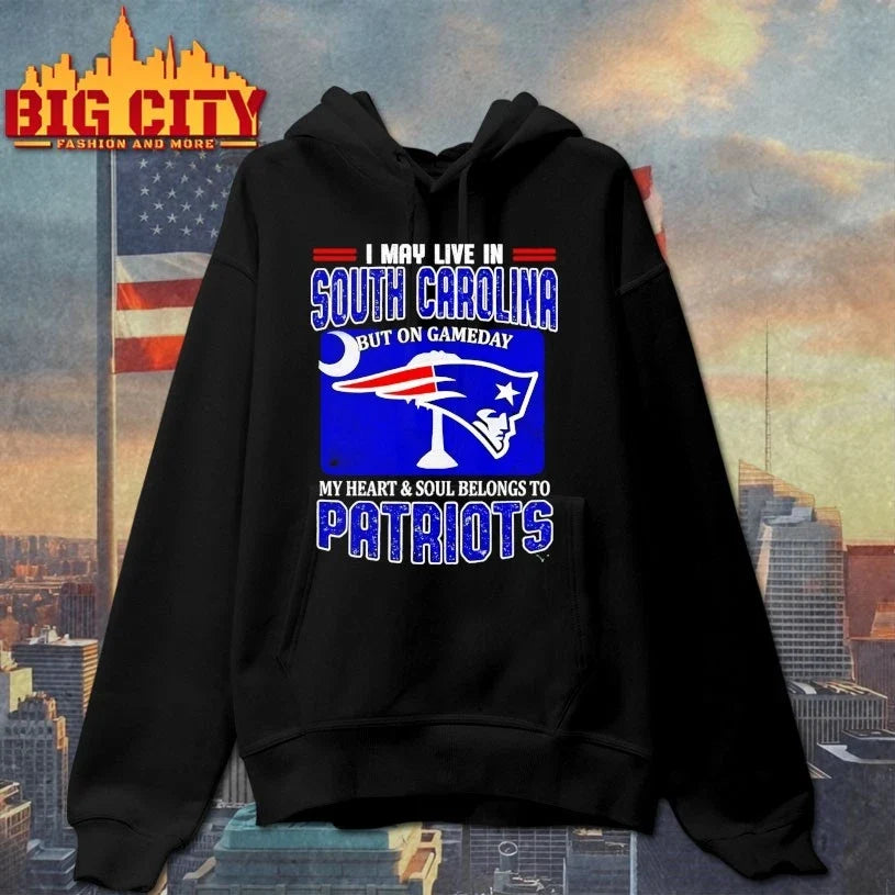 I May Live In South Carolina But On Gameday My Heart Belongs To Patriots t-shirt