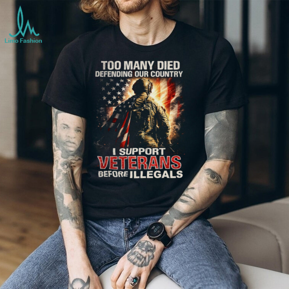 I Support Veterans Before Illegals Patriotic American Flag Soldier T Shirt