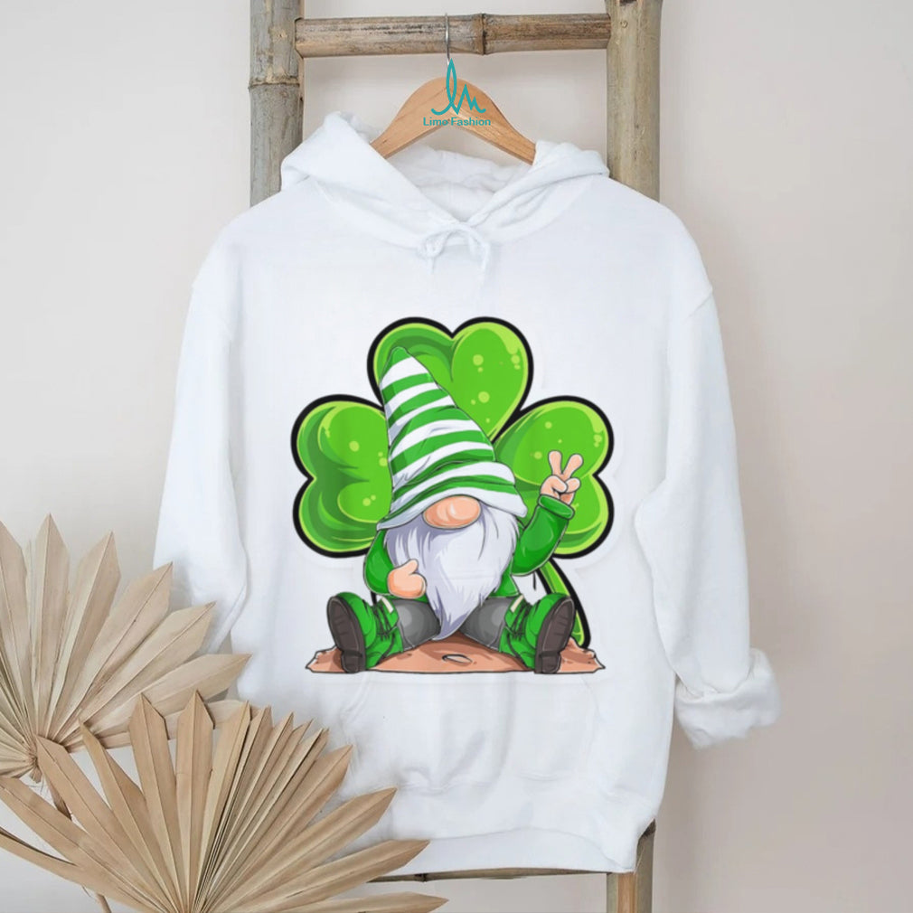 Peaceful Garden Gnome with Shamrock and Peace Sign Design T Shirt