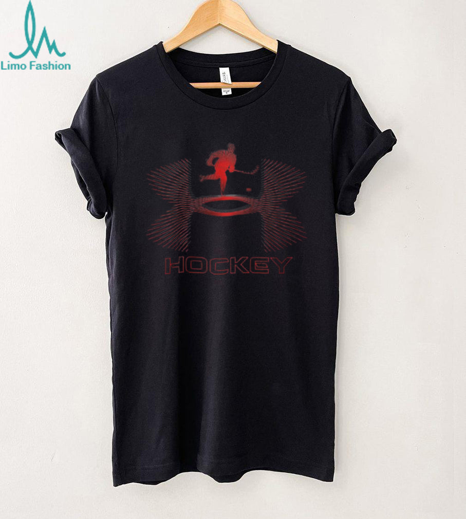 Ice Hockey Graphic T Shirt Red Player Silhouette and Logo Design