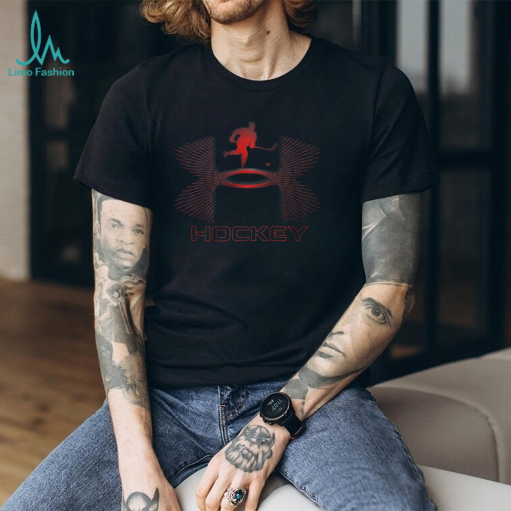 Ice Hockey Graphic T Shirt Red Player Silhouette and Logo Design
