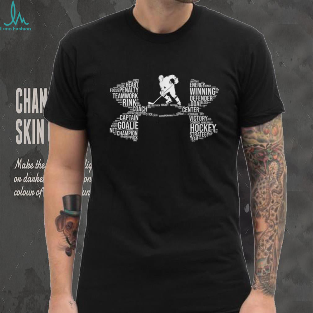 Ice Hockey Player Typography Word Cloud Sports Silhouette T Shirt