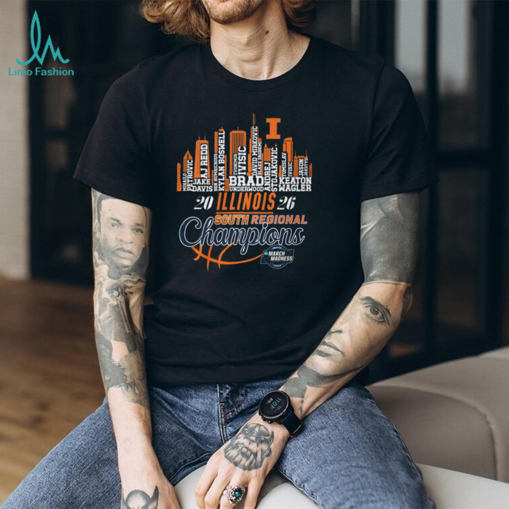 Illinois Fighting Illini 2026 South Regional Champions Roster Skyline T Shirt