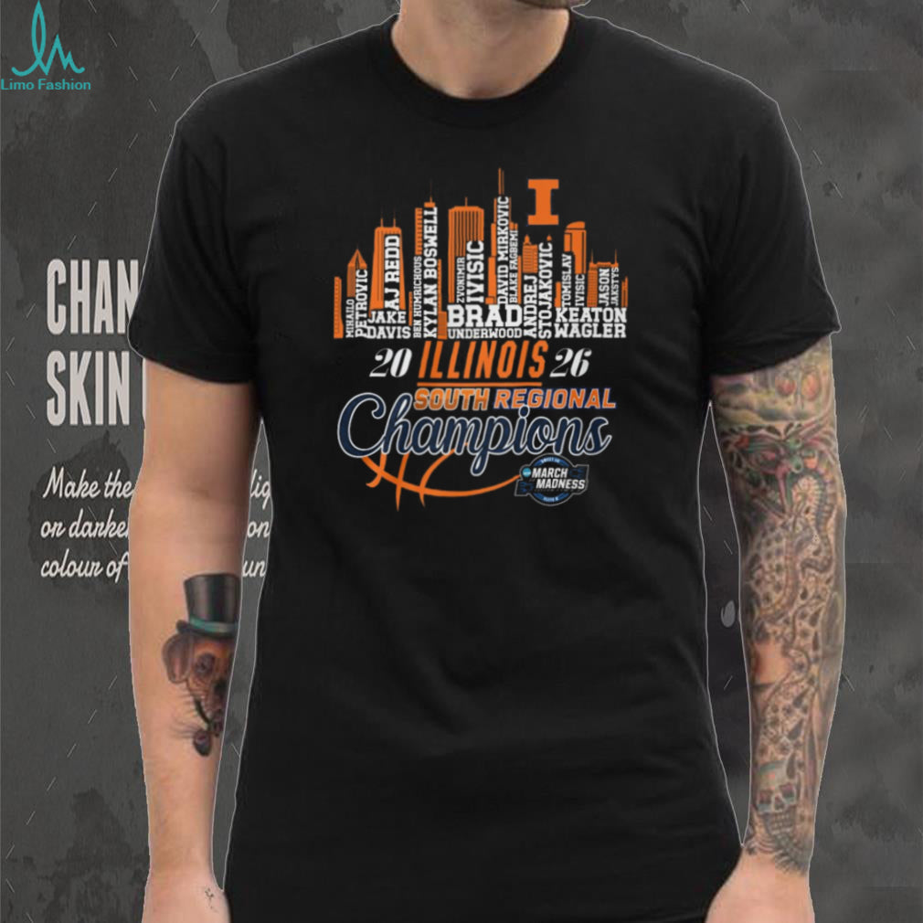 Illinois Fighting Illini 2026 South Regional Champions Roster Skyline T Shirt