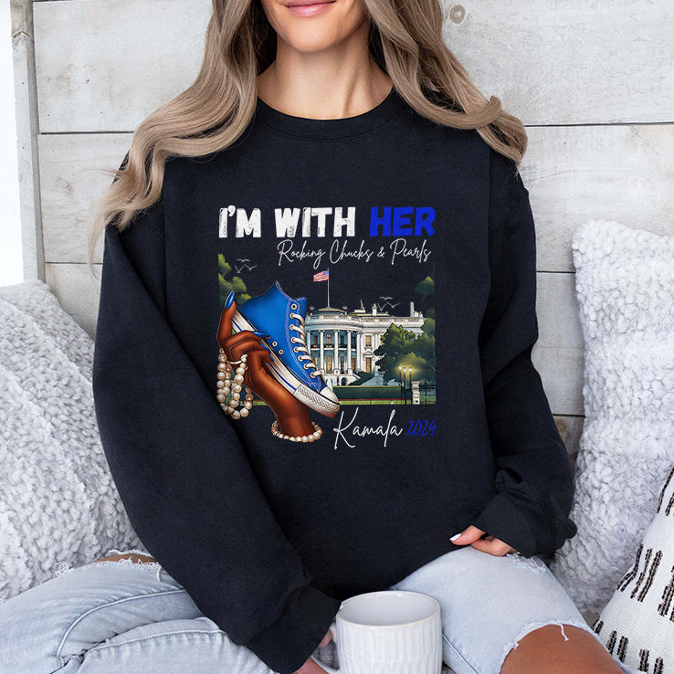 I’m With Her Rocking Chucks And Pearls Kamala 2024 T Shirt