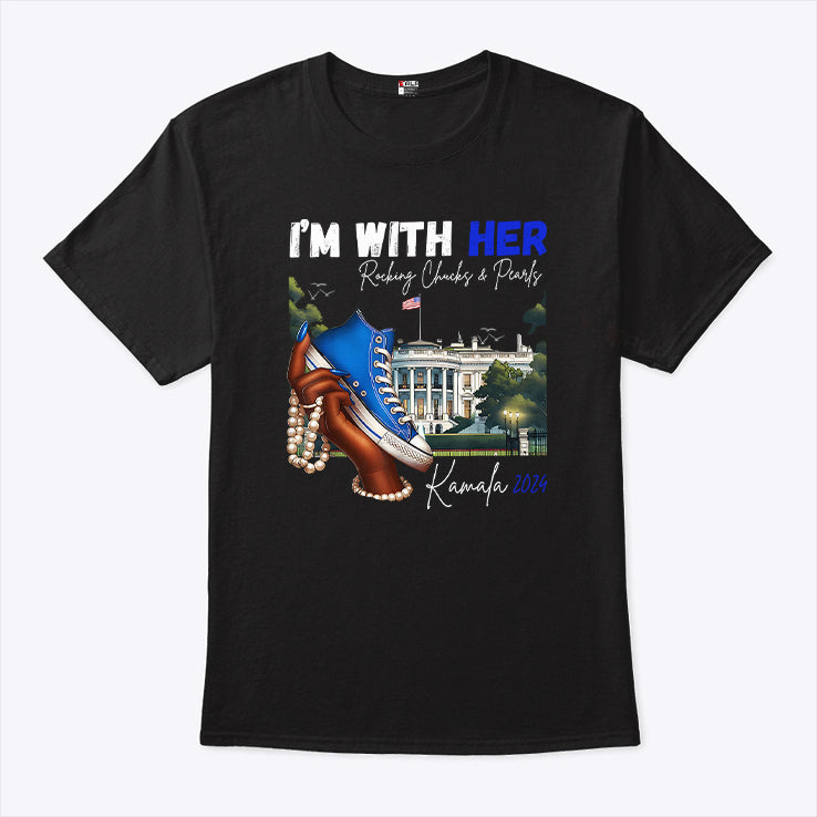 I’m With Her Rocking Chucks And Pearls Kamala 2024 T Shirt