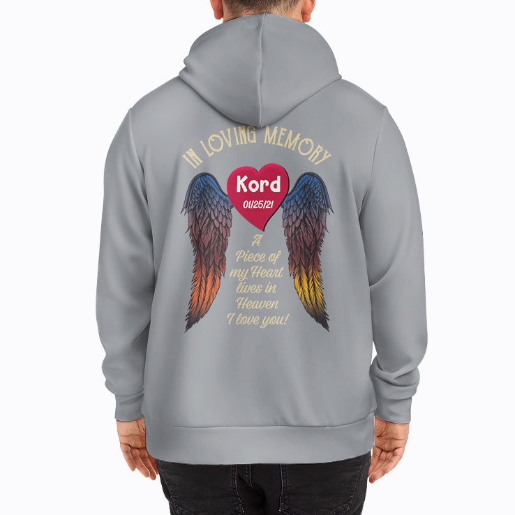 In Loving Memory A Piece Of My Heart Lives In Heaven Personalized Zip Hoodie (Heather Grey)