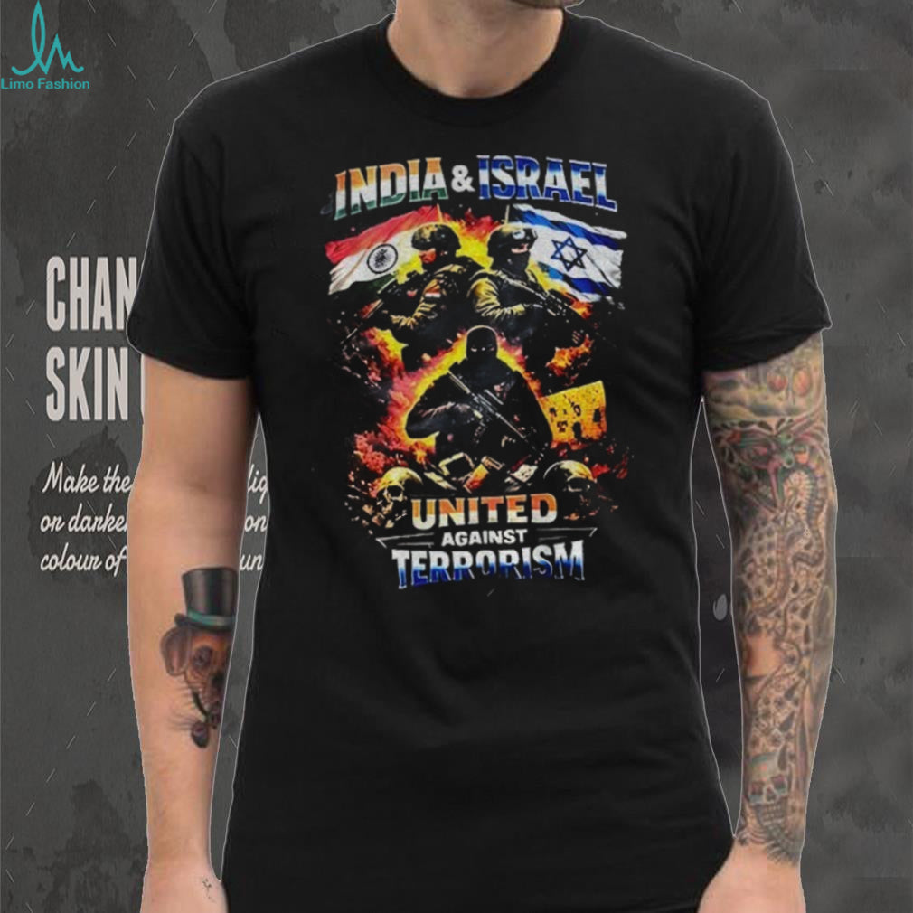 India and Israel United Against Terrorism Flags Military Vintage T Shirt