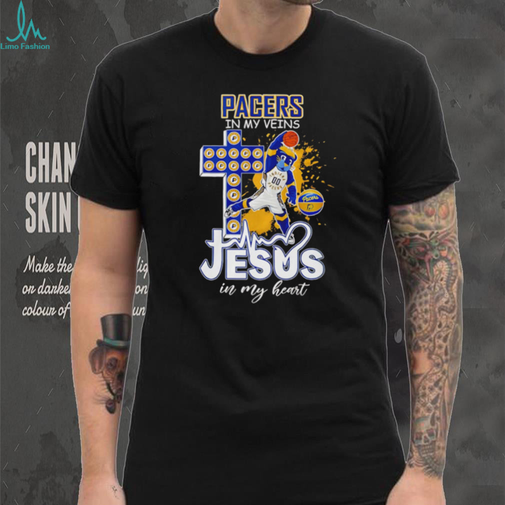 Indiana Pacers Basketball Boomer Mascot Cross Jesus In My Heart Fans Vintage Men T Shirt