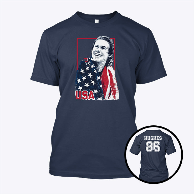 Jack Hughes USA Gold Hockey Shirt