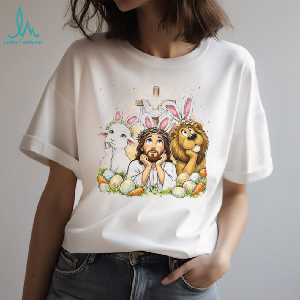 Jesus Easter Bunny Lamb and Lion Religious T Shirt