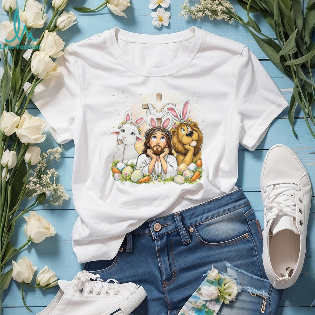 Jesus Easter Bunny Lamb and Lion Religious T Shirt