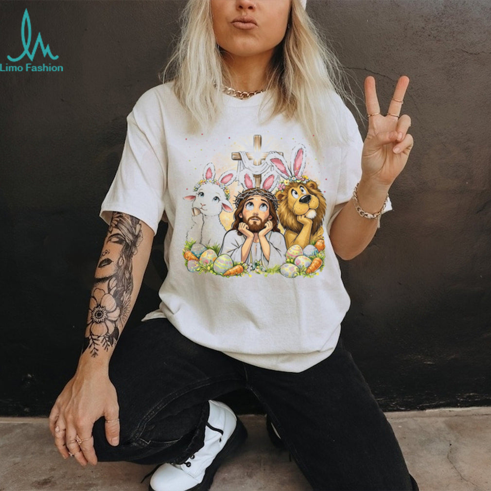 Jesus Easter Bunny Lamb and Lion Religious T Shirt