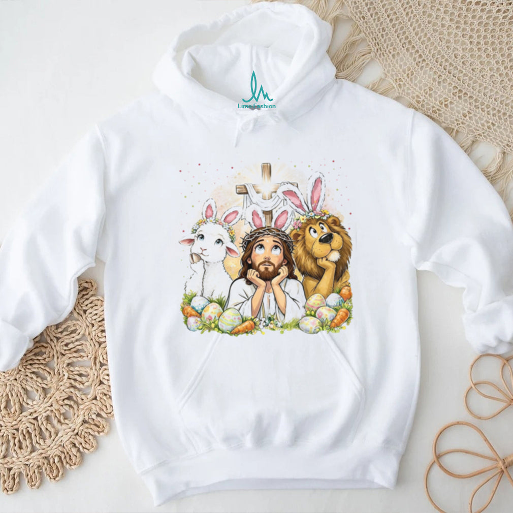 Jesus Easter Bunny Lamb and Lion Religious T Shirt