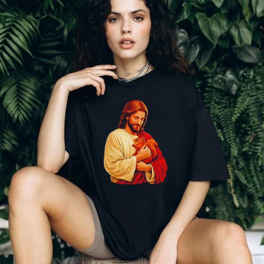 Jesus Holding a Squirrel Religious Animal Lover Graphic T Shirt