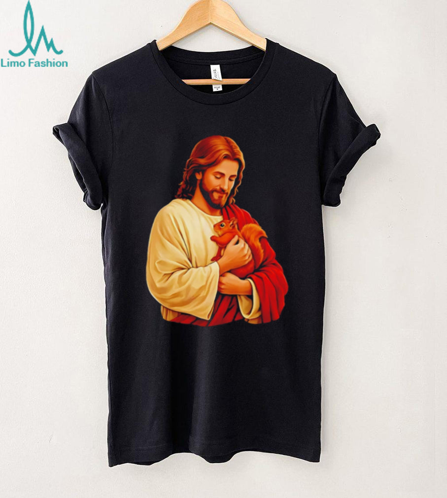 Jesus Holding a Squirrel Religious Animal Lover Graphic T Shirt