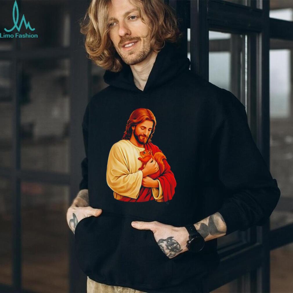 Jesus Holding a Squirrel Religious Animal Lover Graphic T Shirt
