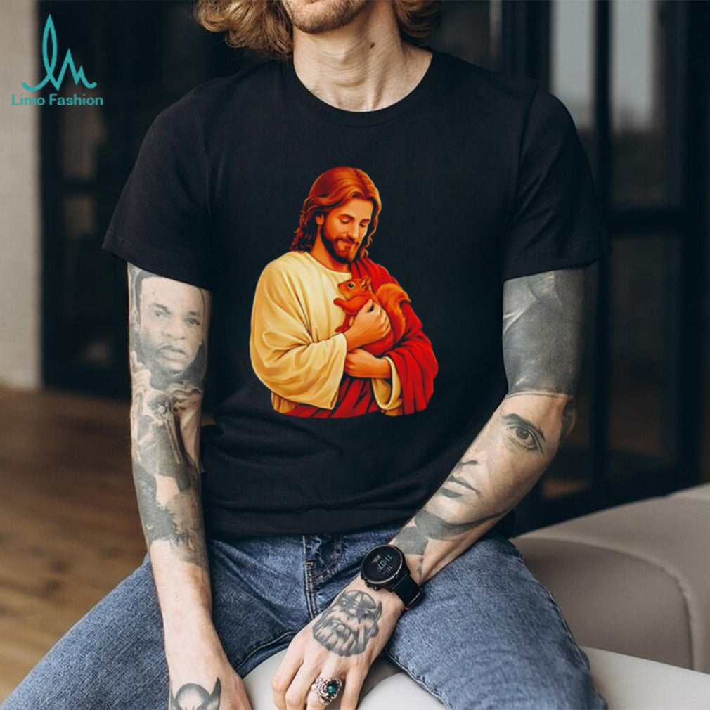 Jesus Holding a Squirrel Religious Animal Lover Graphic T Shirt