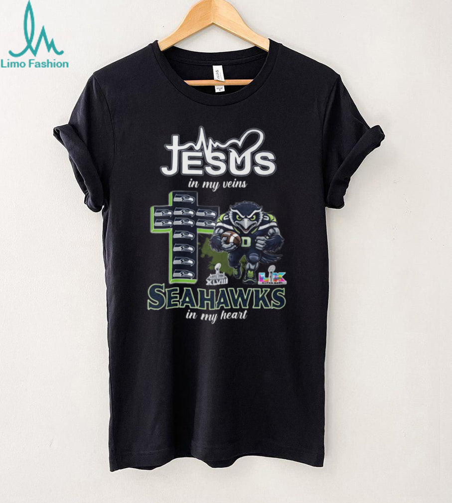Jesus In My Veins Seahawks In My Heart Christian Football Fan T Shirt