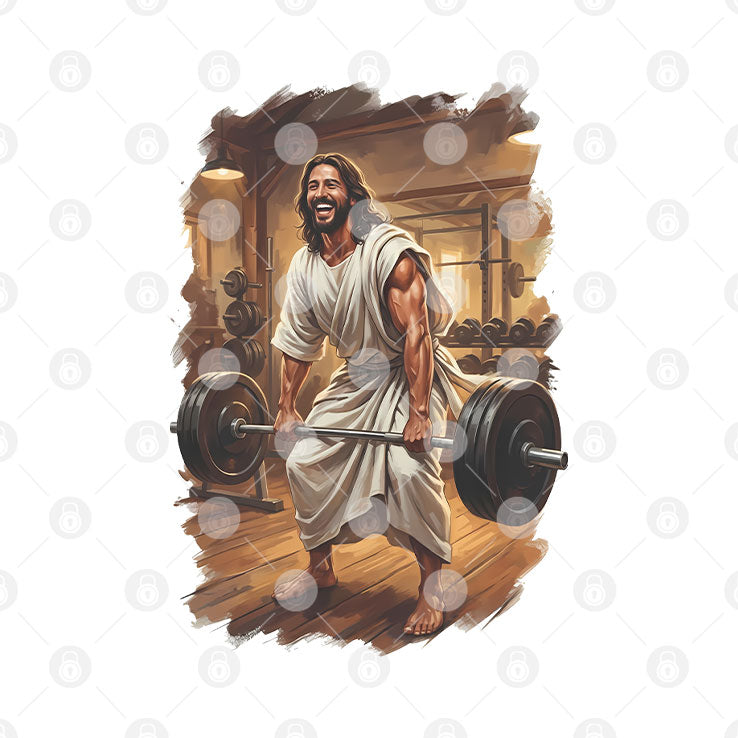 Jesus Lifting Weights T Shirt