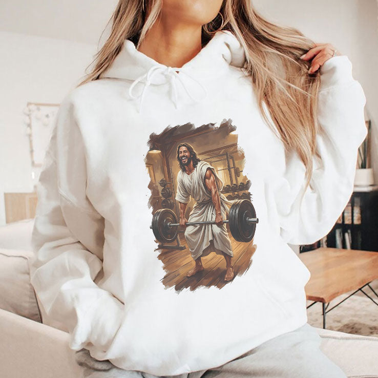 Jesus Lifting Weights T Shirt
