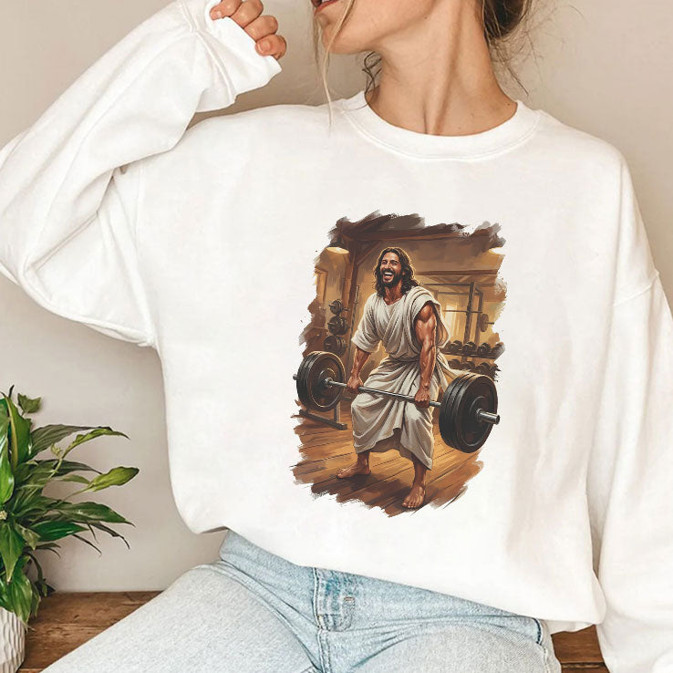 Jesus Lifting Weights T Shirt