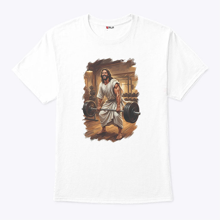 Jesus Lifting Weights T Shirt