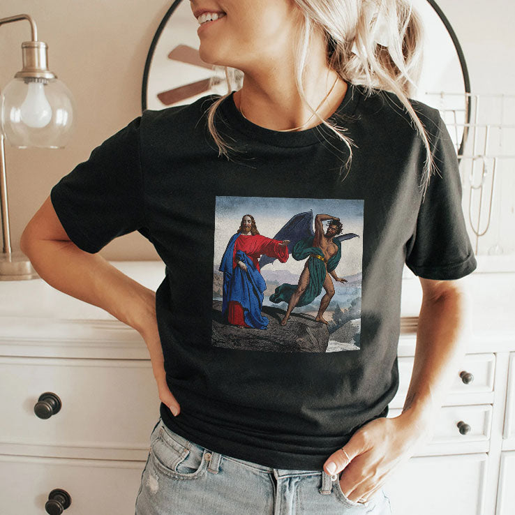 Jesus Satan Tempts Christ On The Mountain T Shirt