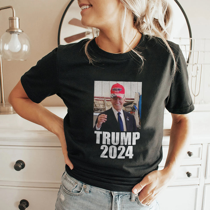 Joe Biden Wearing Trump 2024 Hat T Shirt