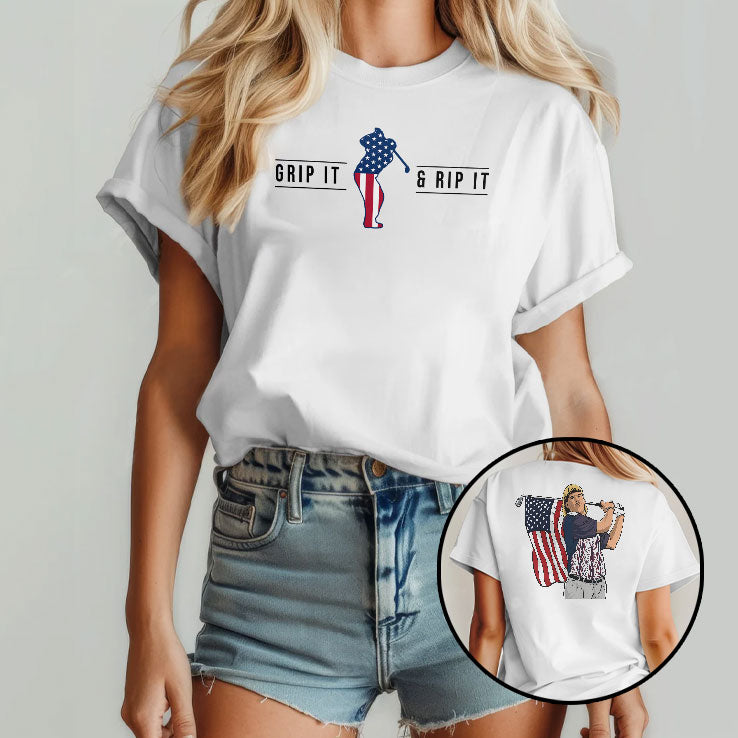 John Daly Grip It And Rip It Patriotic Golf Fan Funny 4th Of July Golfer Graphic T Shirt