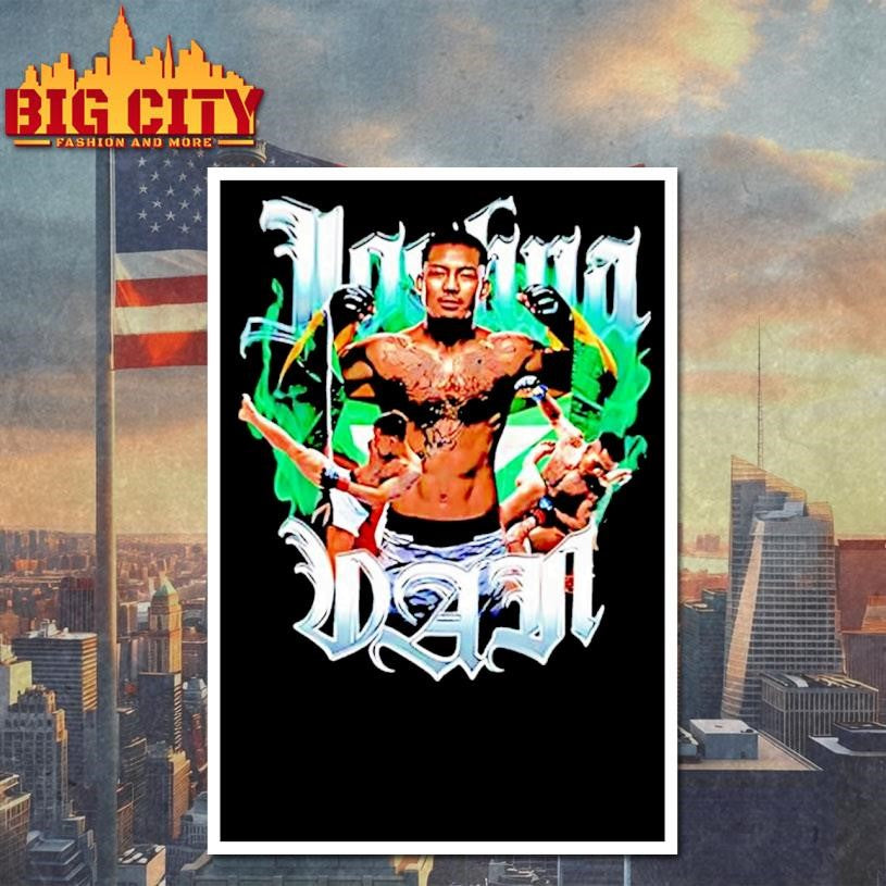 Joshua Van Flexing Portrait Green Smoke Flame Tattoos Background Engage Combat Sports Shirt