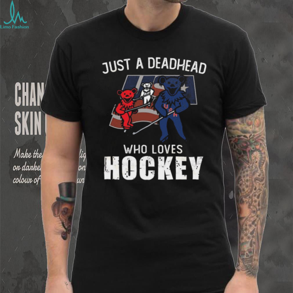Just A Deadhead Who Loves Hockey USA Flag Dancing Bears T Shirt