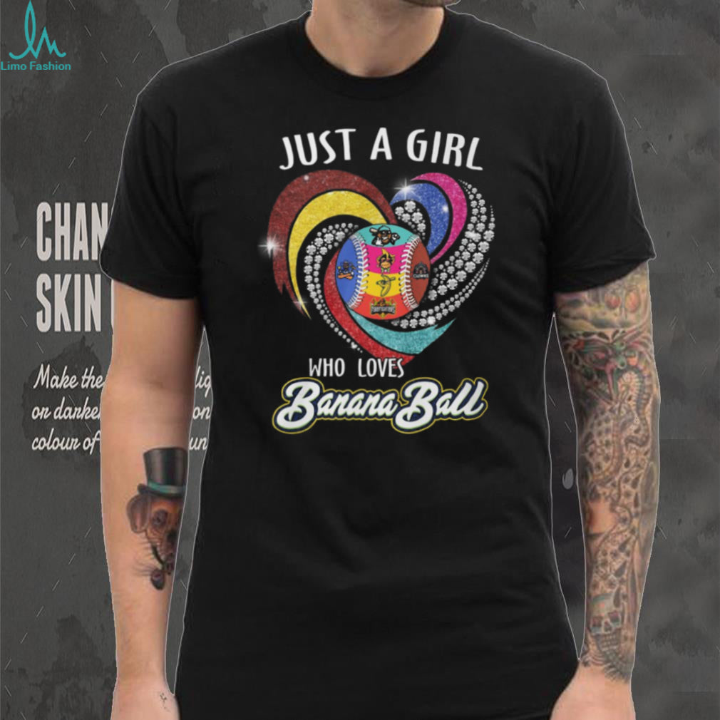 Just A Girl Who Loves Banana Ball Glitter Heart Baseball T Shirt