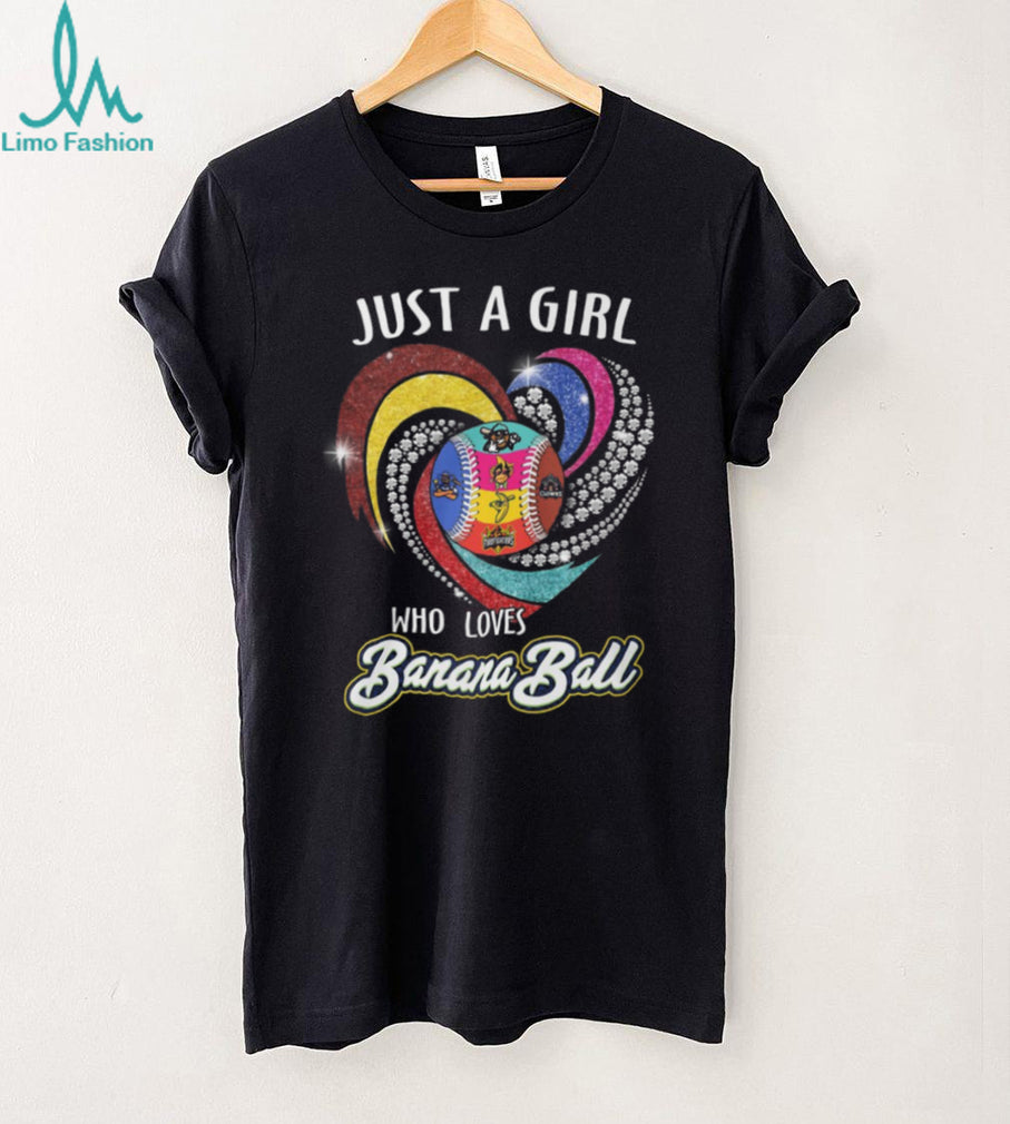 Just A Girl Who Loves Banana Ball Glitter Heart Baseball T Shirt