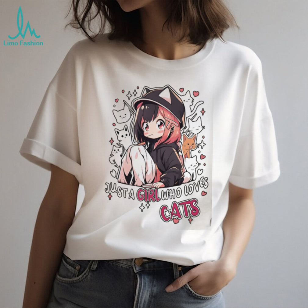 “Just A Girl Who Loves Cats” Cute Anime Aesthetic Oversized T Shirt