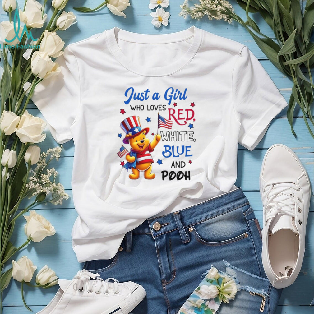 Just A Girl Who Loves Red White Blue and Pooh Patriotic T Shirt