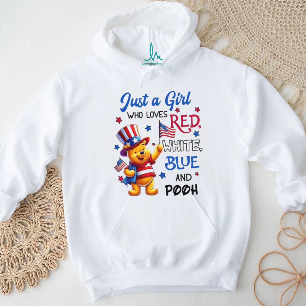 Just A Girl Who Loves Red White Blue and Pooh Patriotic T Shirt