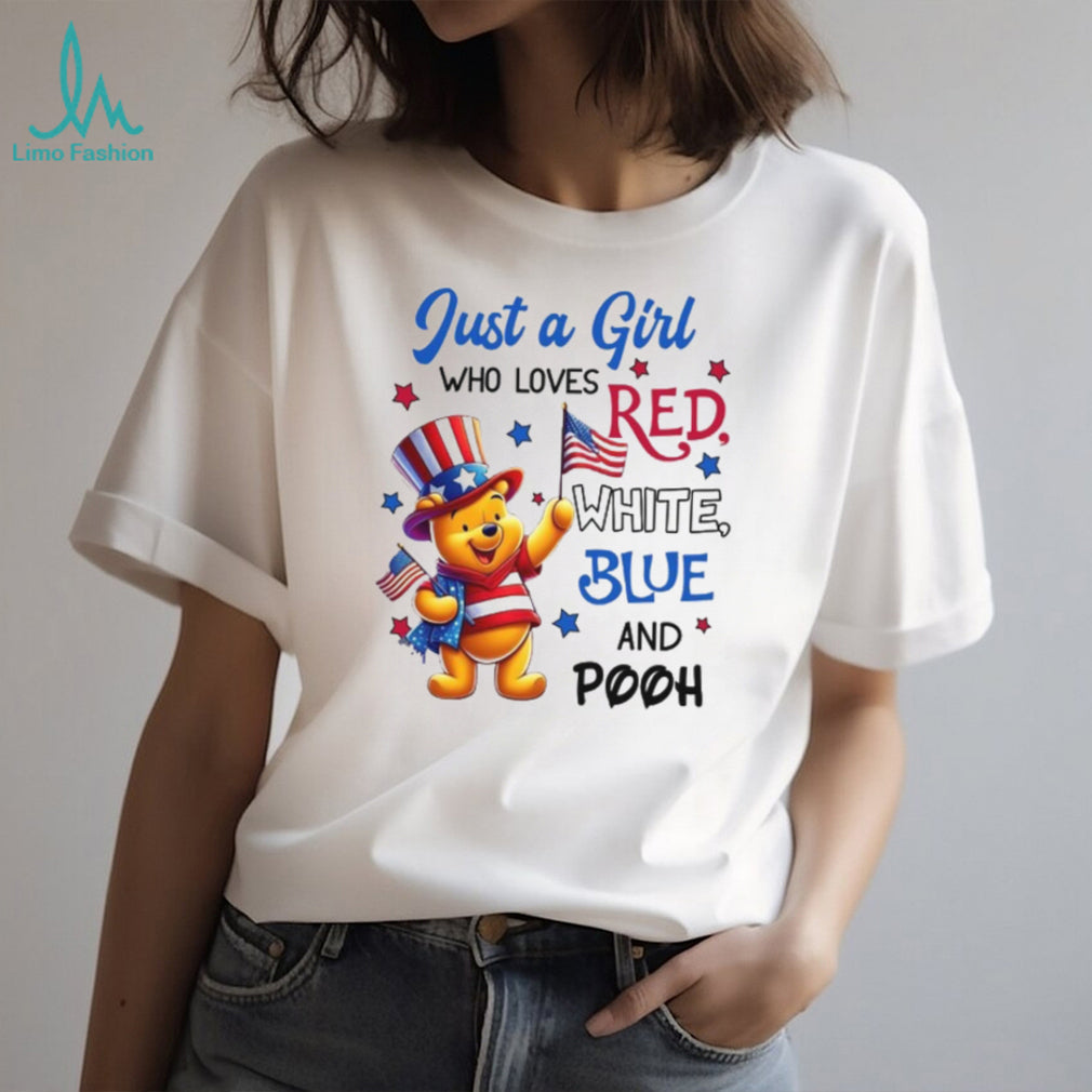 Just A Girl Who Loves Red White Blue and Pooh Patriotic T Shirt