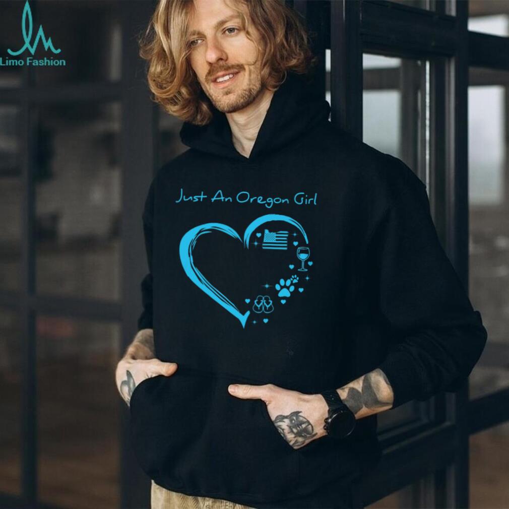 Just An Oregon Girl Heart Paw Print Wine Shirt