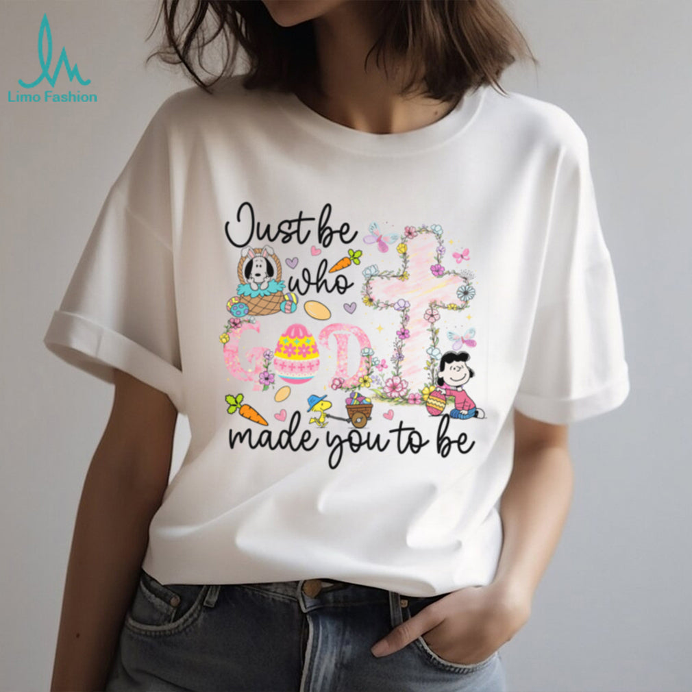 Just Be Who God Made You To Be Peanuts Lucy Easter Floral Cross T shirt