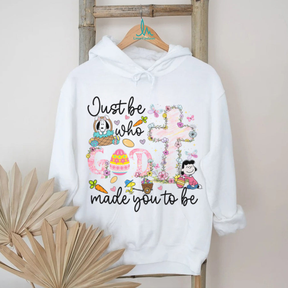 Just Be Who God Made You To Be Peanuts Lucy Easter Floral Cross T shirt